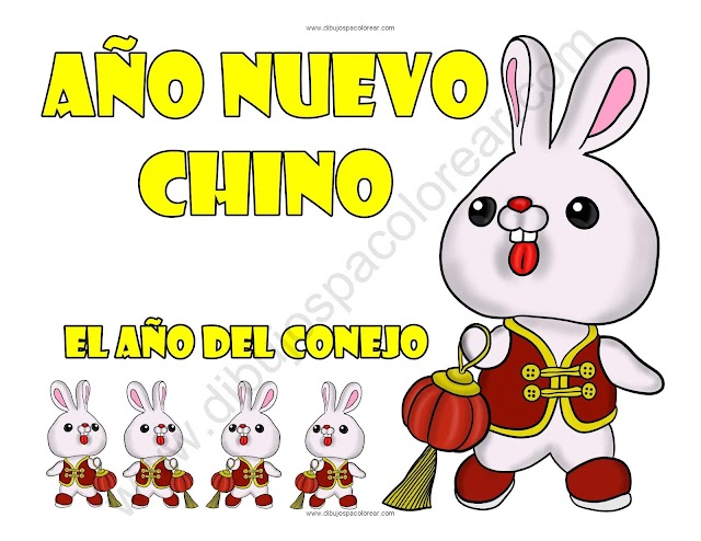 Año nuevo Chino - Año del Conejo dibujo a color y para colorear